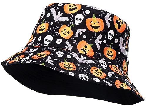 Reversible Halloween Pumpkin Skull Beach Bucket Hat