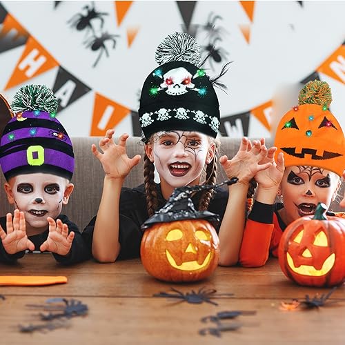 Glow-in-the-Dark LED Halloween Beanie Hats - 6 Pack