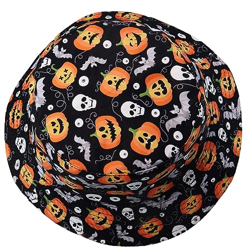 Reversible Halloween Pumpkin Skull Beach Bucket Hat