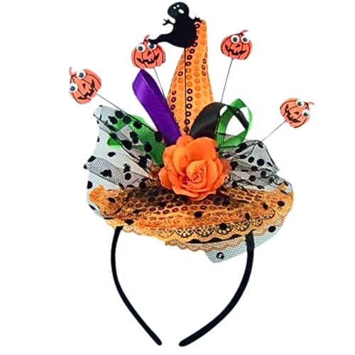 Sparkling Pumpkin & Ghost Witch Hat Headband