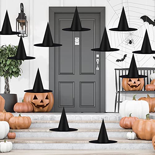12-Pack Black Witch Hats for Halloween Decor