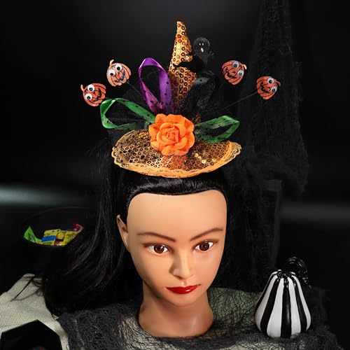 Sparkling Pumpkin & Ghost Witch Hat Headband