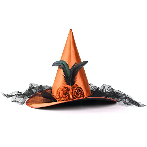 Wicked Black Witch Hat with Orange Veil