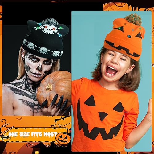 Glow-in-the-Dark LED Halloween Beanie Hats - 6 Pack