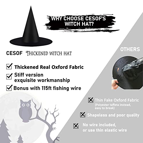 12-Pack Black Witch Hats for Halloween Decor