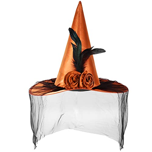 Wicked Black Witch Hat with Orange Veil