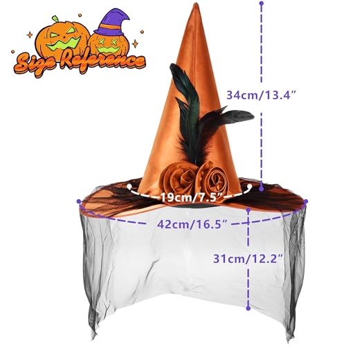 Wicked Black Witch Hat with Orange Veil