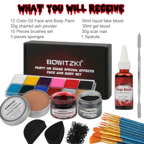Bowitzki Halloween SFX Makeup Kit with Blood & Wax