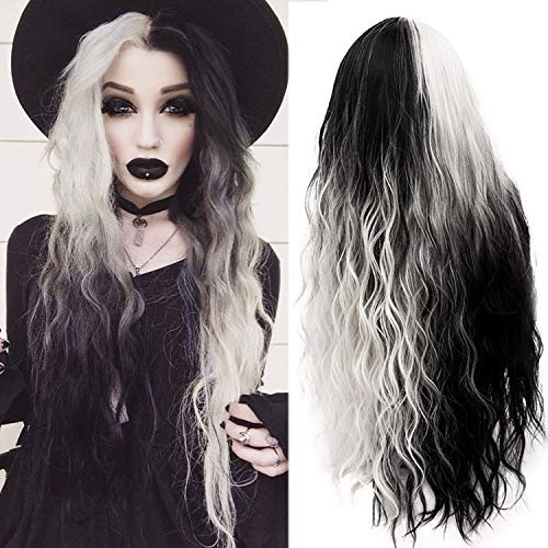 Mildiso 26'' Black and White Halloween Wig