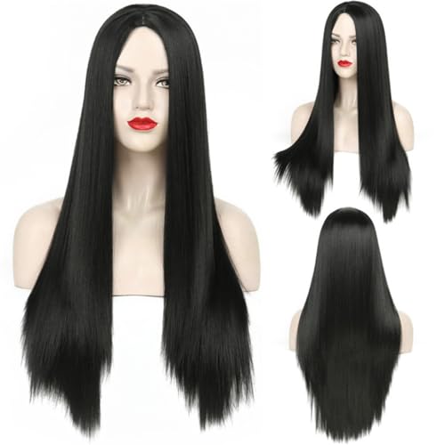 Long Black Synthetic Wig for Halloween Cosplay