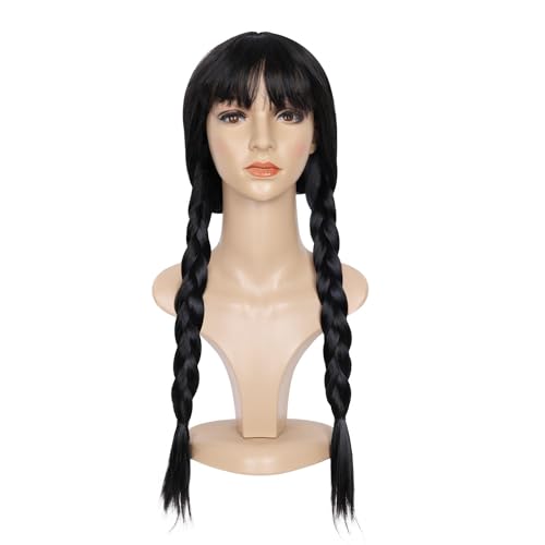 Black Braided Wig with Bangs for Halloween Fun
