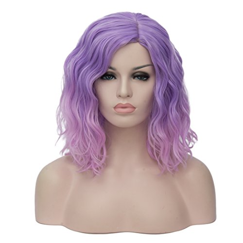 Ombre Pink Curly Bob Wig for Halloween Party