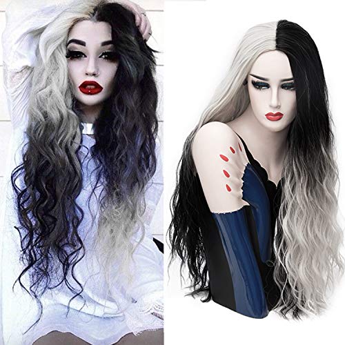 Mildiso 26'' Black and White Halloween Wig
