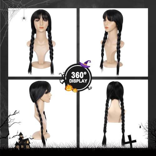 Black Braided Wig with Bangs for Halloween Fun