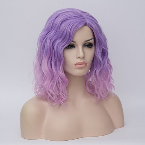 Ombre Pink Curly Bob Wig for Halloween Party