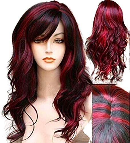 Curly Red and Black Halloween Wig for Women