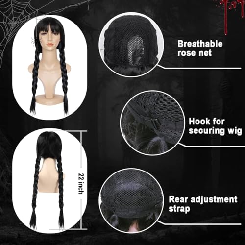 Black Braided Wig with Bangs for Halloween Fun