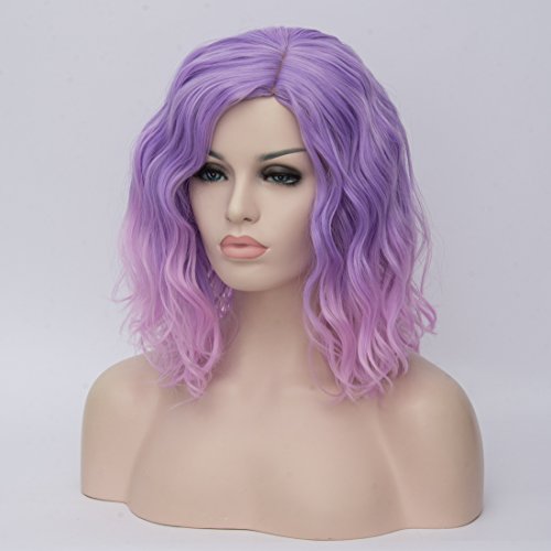 Ombre Pink Curly Bob Wig for Halloween Party