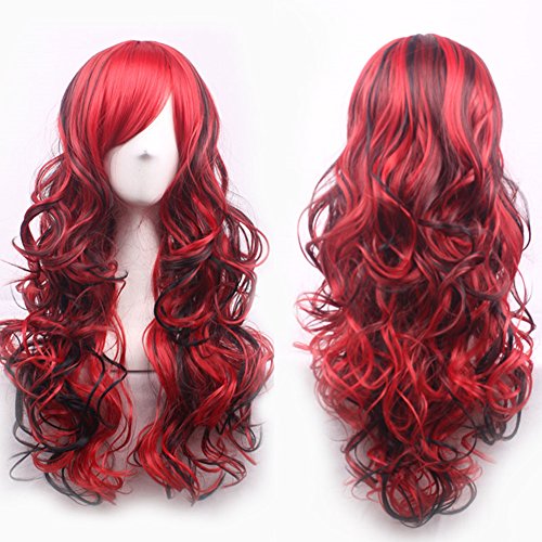 AneShe Red and Black Anime Cosplay Wig