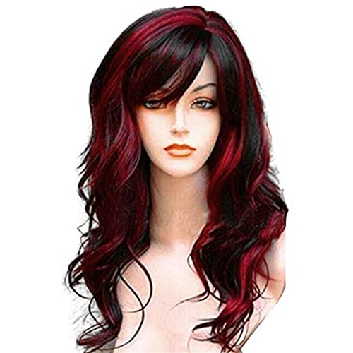 Curly Red and Black Halloween Wig for Women
