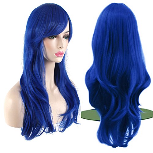 Blue Long Wavy Curly Cosplay Wig with Cap