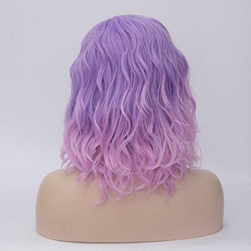 Ombre Pink Curly Bob Wig for Halloween Party
