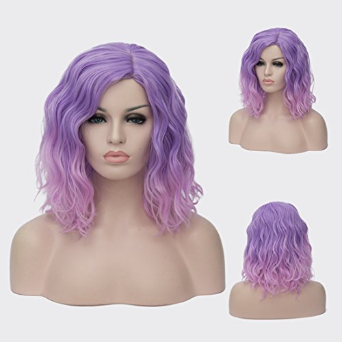 Ombre Pink Curly Bob Wig for Halloween Party