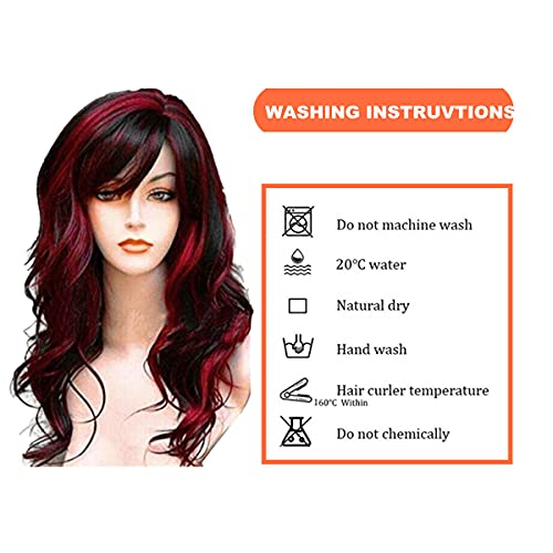 Curly Red and Black Halloween Wig for Women