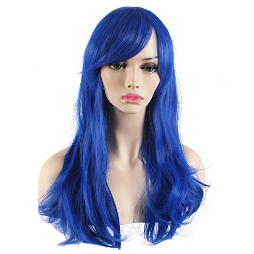 Blue Long Wavy Curly Cosplay Wig with Cap