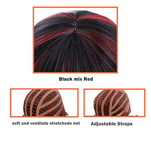 Curly Red and Black Halloween Wig for Women