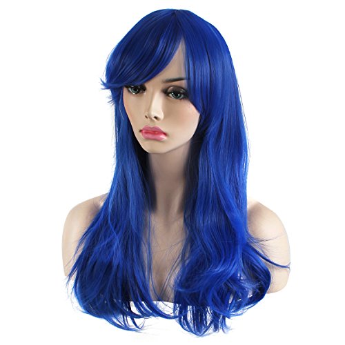 Blue Long Wavy Curly Cosplay Wig with Cap