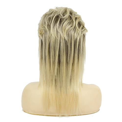 80s Rocker Mullet Wig - Curly Blonde-Black Mix