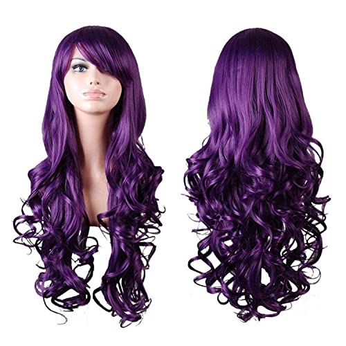 Purple Curly Cosplay Wig for Halloween Parties