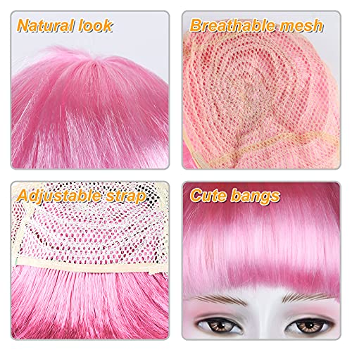 Pink Bob Wig & Sunglass Set for Halloween Parties