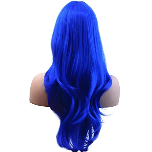 Blue Long Wavy Curly Cosplay Wig with Cap