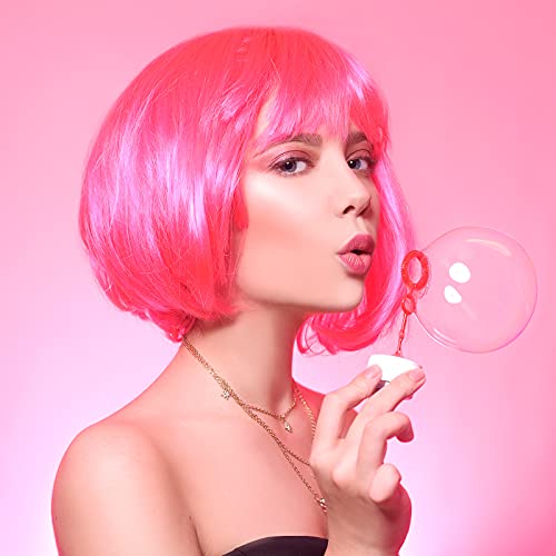 Pink Bob Wig & Sunglass Set for Halloween Parties