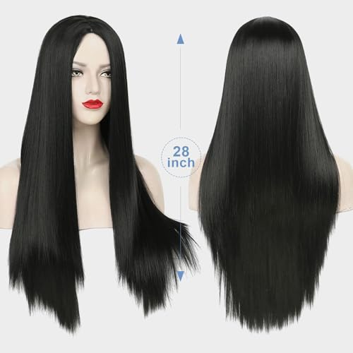 Black 28-Inch Straight Halloween Party Wig