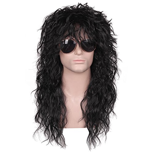 80s Long Curly Black Rocker Wig for Men