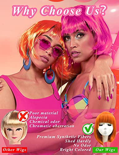 4 Pack Neon Wigs with Heart Sunglasses