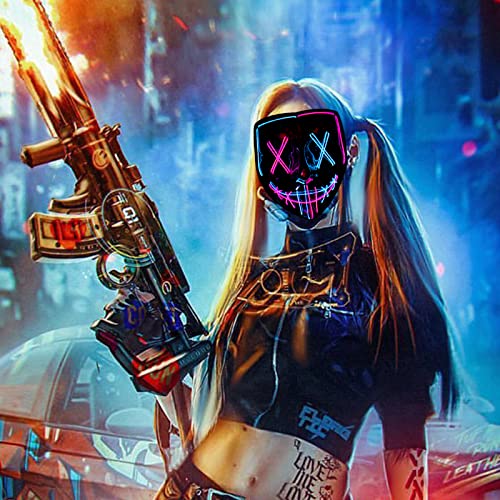 LED Light-Up Scary Halloween Mask - Pink & Ice Blue