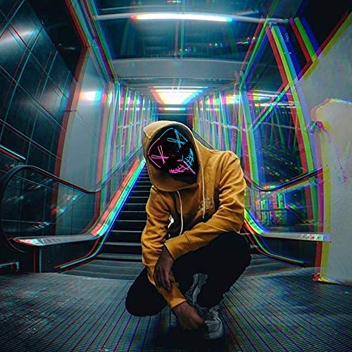 Light-Up LED Purge Mask for Halloween (Pink/Blue)