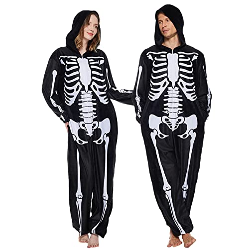Couple Skeleton Pajamas Hoodie Halloween Costume Jumpsuits