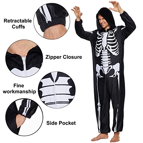 Couple Skeleton Pajamas Hoodie Halloween Costume Jumpsuits