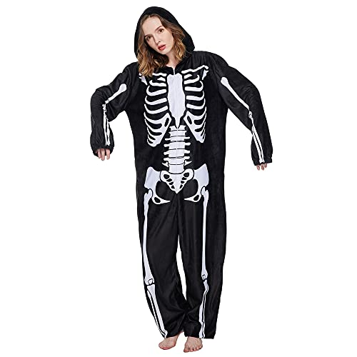 Couple Skeleton Pajamas Hoodie Halloween Costume Jumpsuits