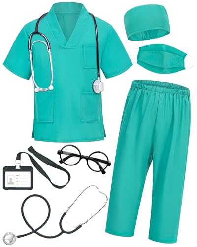 Kids Doctor Scrubs Halloween Costume Set, 7 Pieces