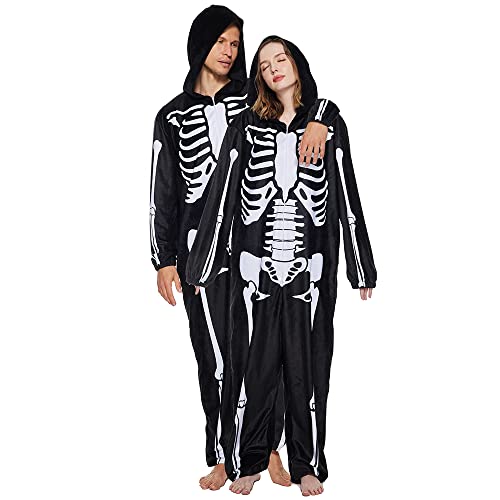 Couple Skeleton Pajamas Hoodie Halloween Costume Jumpsuits