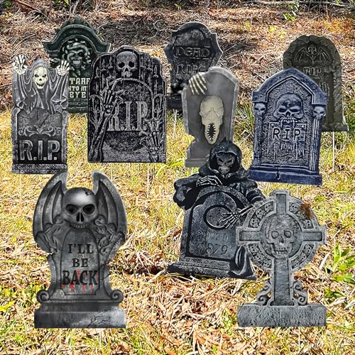 GameXcel 10PCS Halloween Tombstone Decorations Gravestone Decor for Graveyard Headstone Yard Signs Outdoor Lawn Yard Garden Decorations Halloween Yard Stakes