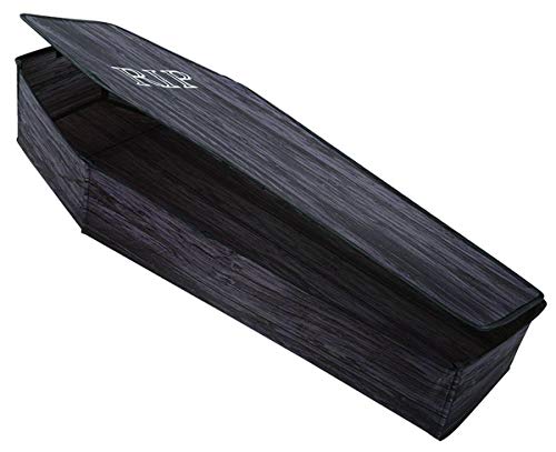 60" Wood-Print Coffin Prop with Lid - Black