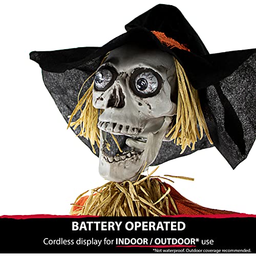 Haunted Hill Farm Life-Size Scary Skeleton Scarecrow Halloween Animatronic with Touch Activated Lights and Sound, Battery Operated Indoor or Covered Outdoor Halloween Decorations, Halloween Prop