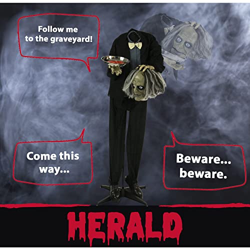 Haunted Hill Farm Life-Size Talking Headless Zombie Butler Holding Tray, Halloween Animatronic with Touch Activated Lights and Sound, Battery Operated Indoor or Covered Outdoor Halloween Decorations